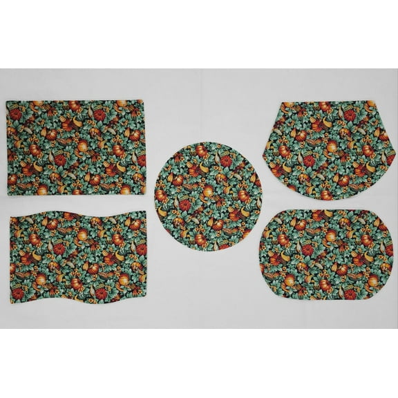 Pumpkins & Gourds Placemats by Penny's Needful Things (Oval - Set of 2) (Small Pumpkins & Gourds / Green)