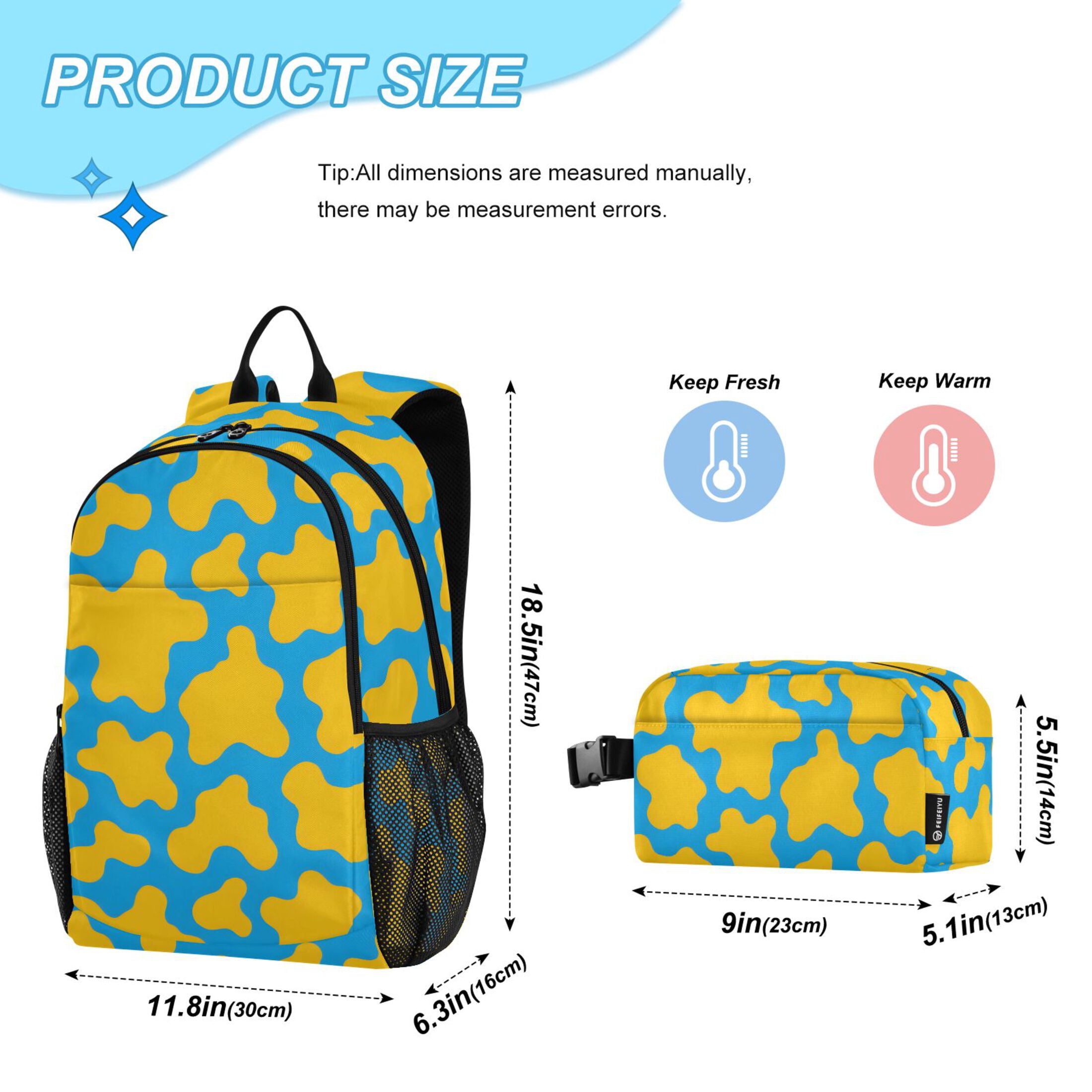 ALAZA Cow Print School Backpack Lunch Box Set Student Bookbag