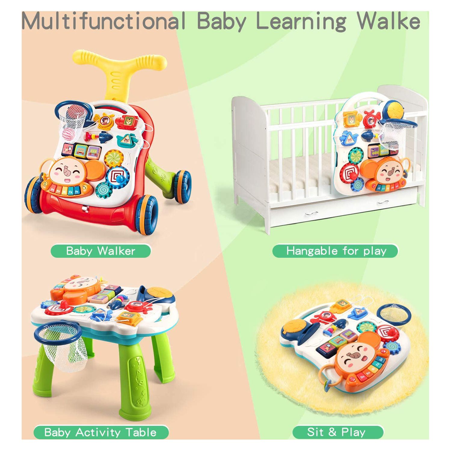 JoyStone 2-in-1 Baby Walker Baby Sit-to-Stand Learning Walker Kids Educational Toy Gift for Toddlers Infant Boys Girls - image 4 of 11