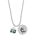 thumbnail image 1 of Delight Jewelry Silvertone Small Green Enamel Present Silvertone Script Initial Disc - Q - Charm Necklace, 20"+3", 1 of 4
