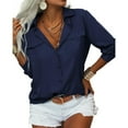 thumbnail image 5 of Women's Long Sleeve Solid Color Button Turn-down Collar Blouse Tops with Pockets, 5 of 5