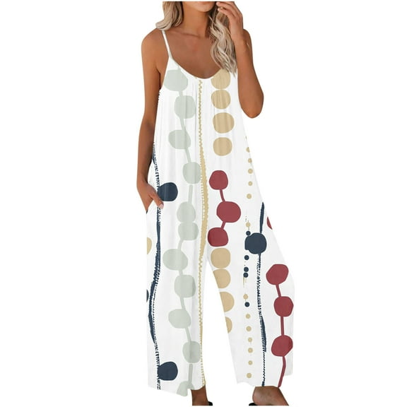 XWSHYW Jumpsuit for Women Plus Size Sleeveless Geometric Pattern Jumpsuit Leisure Loose Fit Comfort Waist Long Rompers