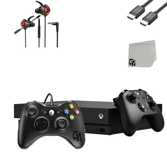 Pre-Owned Microsoft Xbox One X 1TB Black Gaming Console With 2 Controller   G11-A Earbuds With Microphone BOLT AXTION Bundle