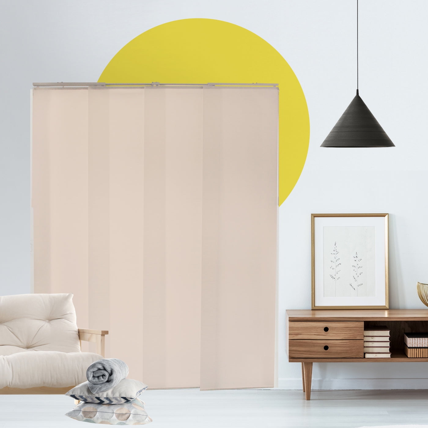 Adjustable Cordless Light Filtering Panel Track Blinds, Vienna Rose Gold - 46"-86"W X 0"-96"H