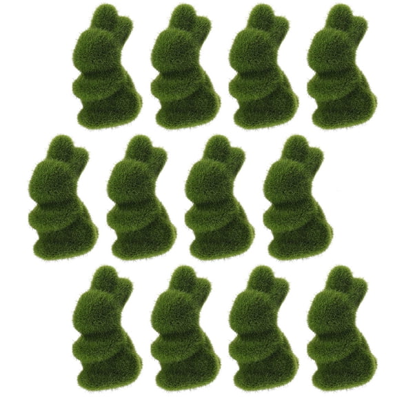 OUNONA 12 Pcs Easter Moss Bunny Figurine Rabbit Statue Ornament Desktop Adornment