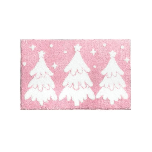 Pink Christmas Tree Bathroom Rugs Winter Pine Tree Bath Mat for Bathroom Extra Soft Absorbent Washable Non Slip Shower Mat Cute Lovely Christmas Holiday Rugs 31.5 Inch