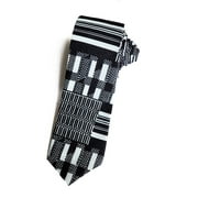 Black/White Kente African Print Necktie with Pocket Square