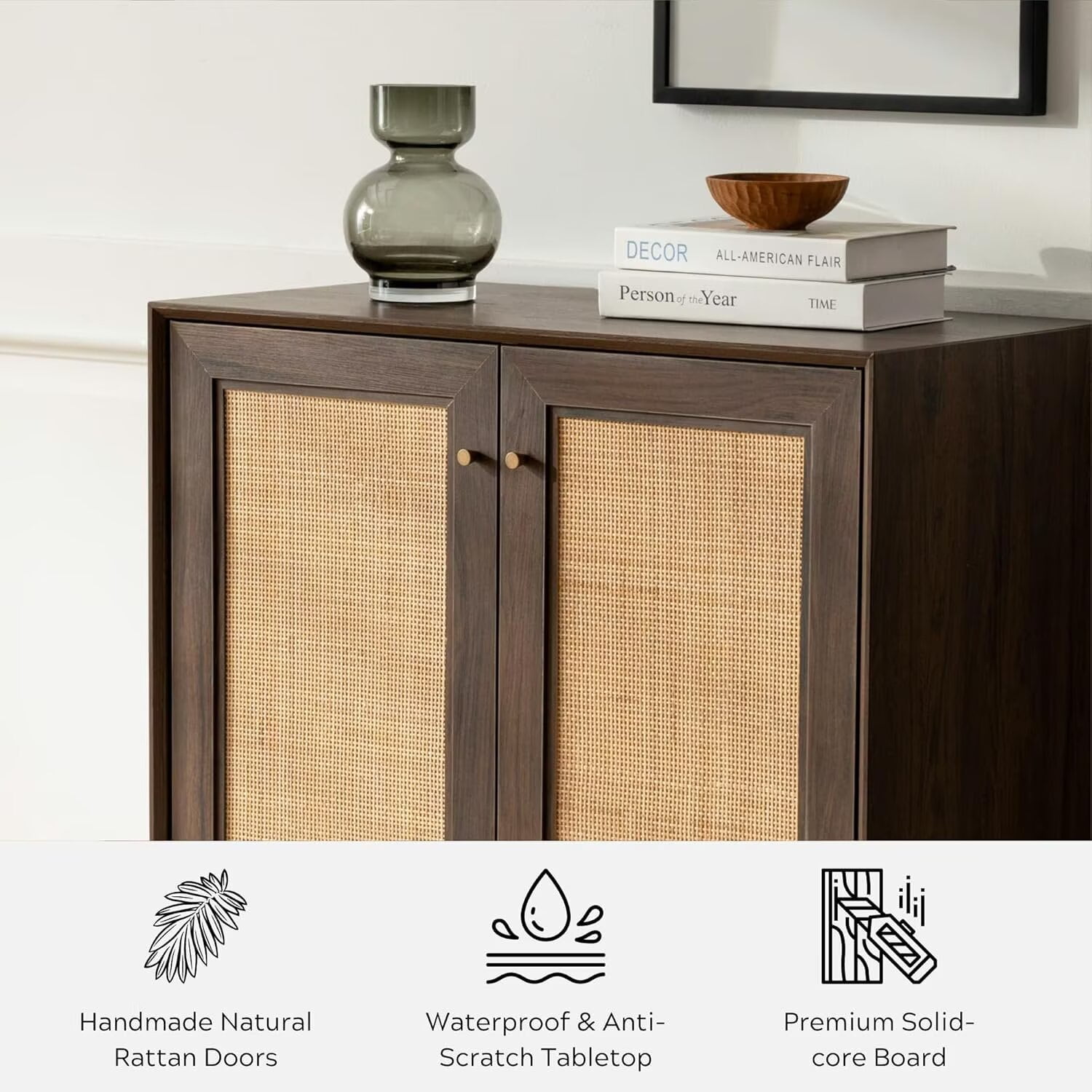 EYYTHUNG Storage Cabinet Set of 3, Accent Storage Cabinets for Living Room, Walnut