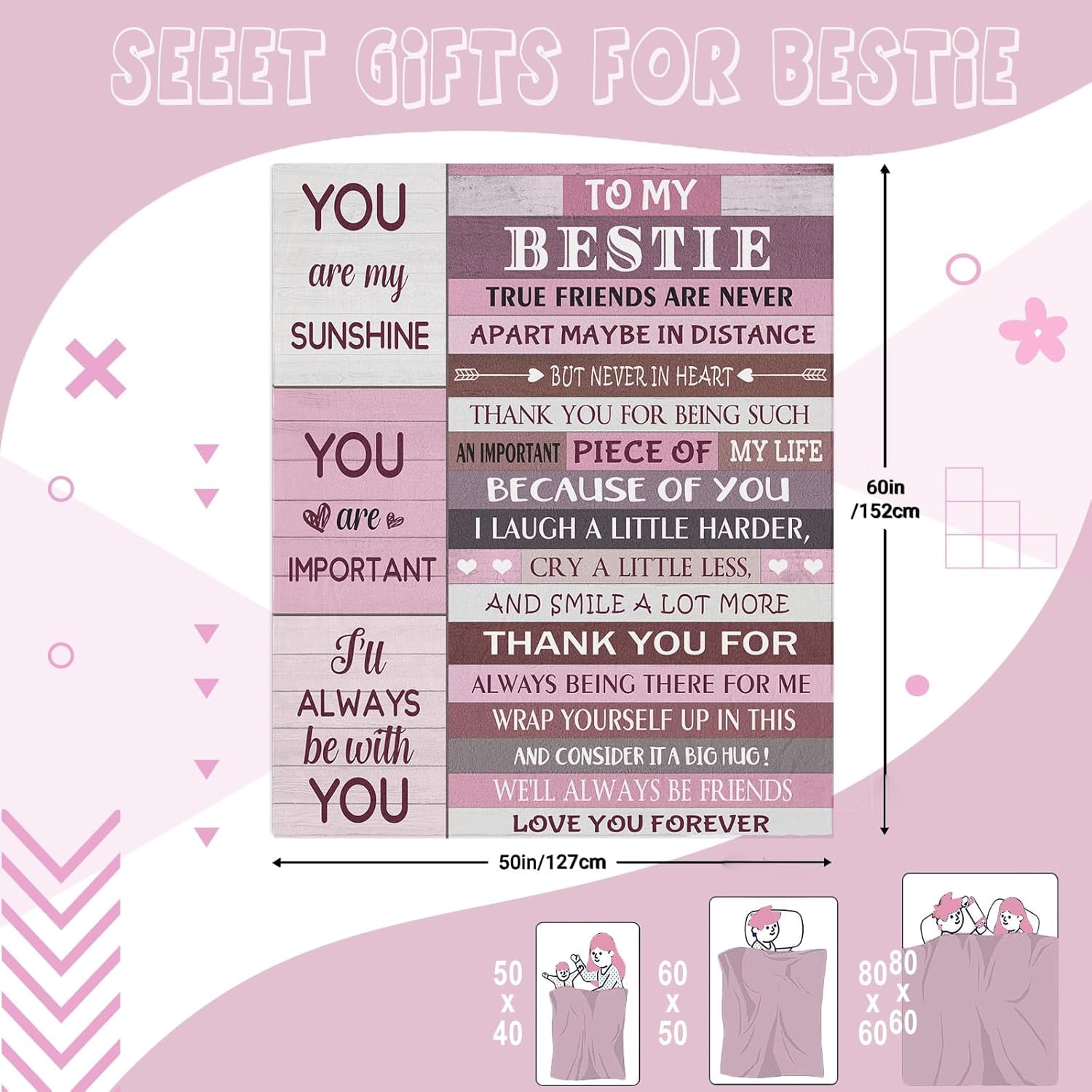 Best Friend Birthday Gifts, Bestie Gifts for Women, Friendship Present, Soul Sister Gifts Ideas Blanket