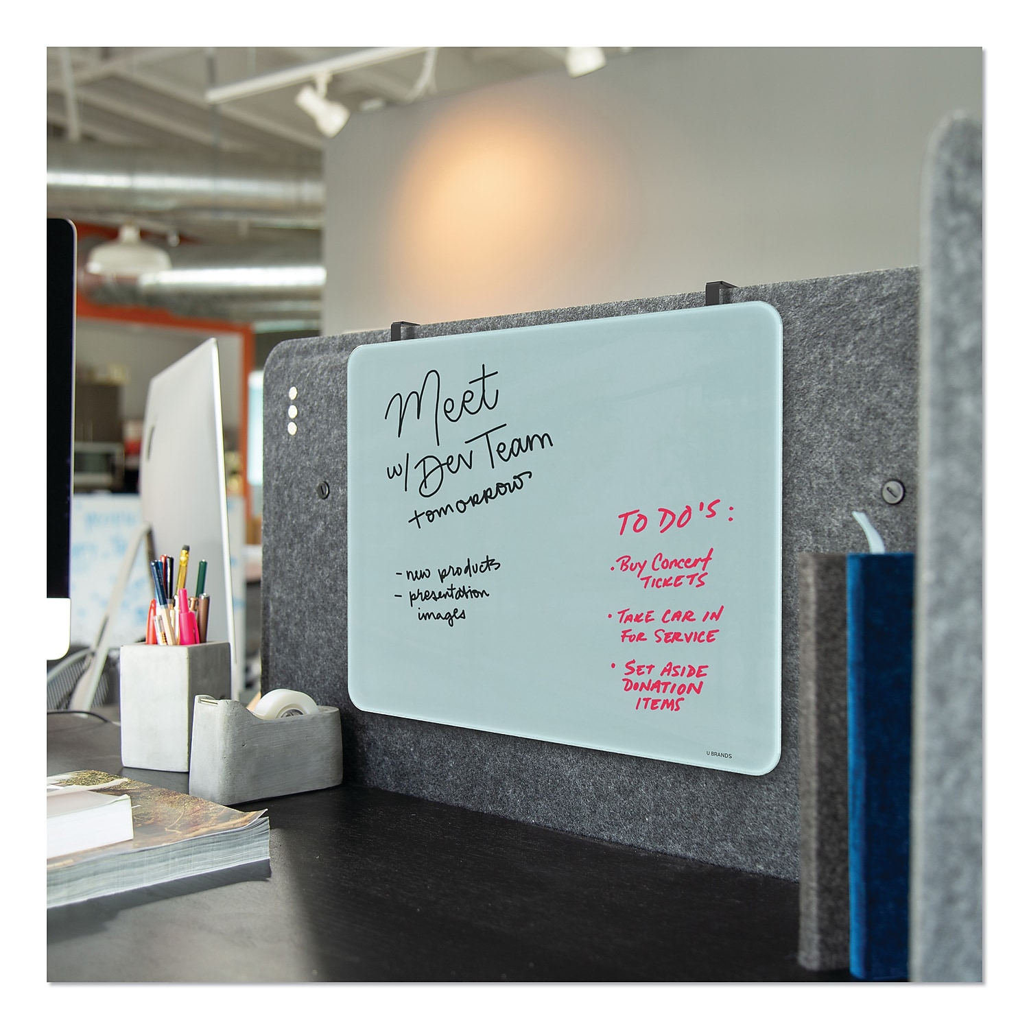U Brands Cubicle Glass Dry Erase Board, 20 X 16, White