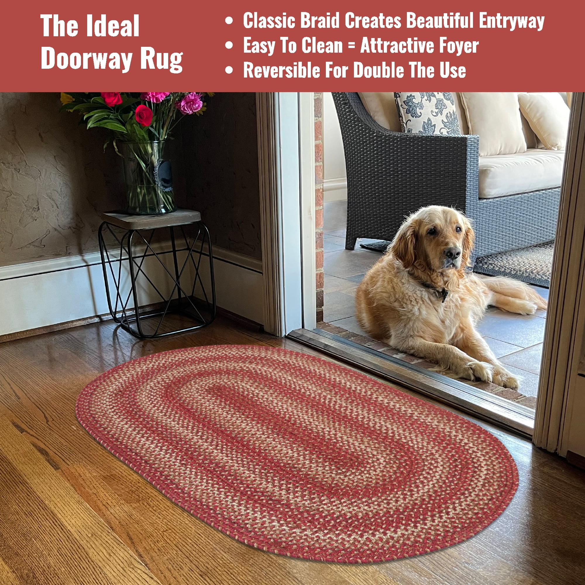 Homespice Barcelona Red Braided Rugs Country Style 20x30, Rectangle  Waterproof and Pet Friendly Braided Rug, The Perfect Outdoor Entry Rug and  Kitchen