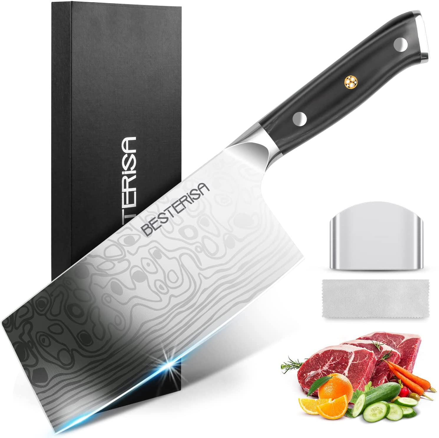 BESTERiSA Cleaver Knife 7 Inch Meat Cleaver Butcher Knife High