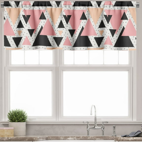 Ambesonne Geometric Valance Pack of 2, Modern Doodle Art, 54"X12", Peach Coral Black