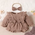 thumbnail image 2 of Newborn Infant Baby Girl Clothes Long Sleeve Bow Romper Ruffle Jumpsuits with Headband, 2 of 7