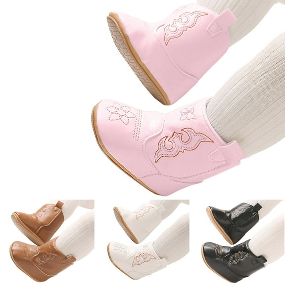 Mepaouo Baby Boys Girls Western Cowboy Boots Infant High Top Booties Moccasins Toddler First Walker Crib Shoes Black 3.5