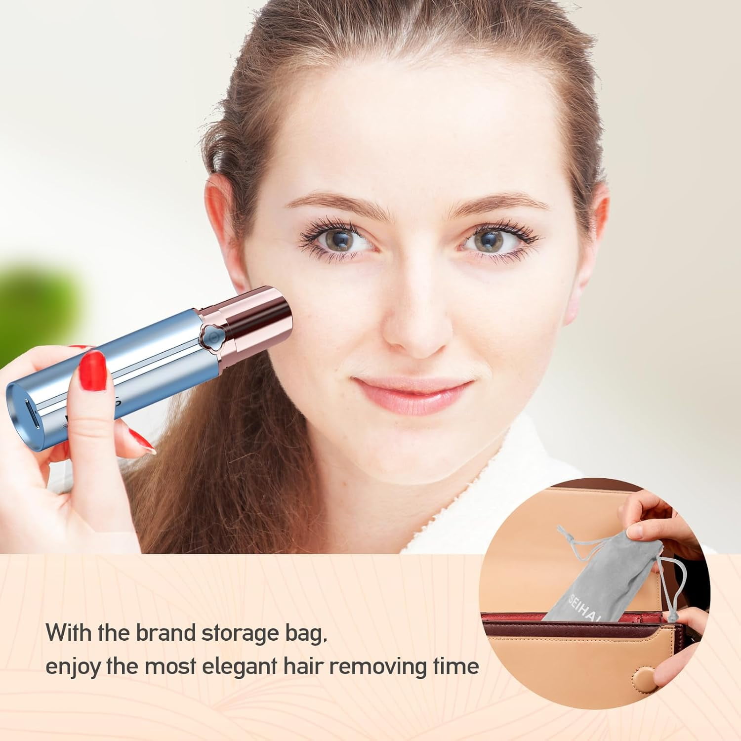 Facial Hair Remover for Women's Face Chin Lip Mustache Neck Armpit Peach Fuzz, SEIHAI Electric Painless Hair Removal Device with 2 Replacement Heads