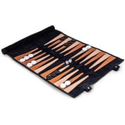 Navy Suede Roll-Up Backgammon Travel Set w/ Playing Pieces