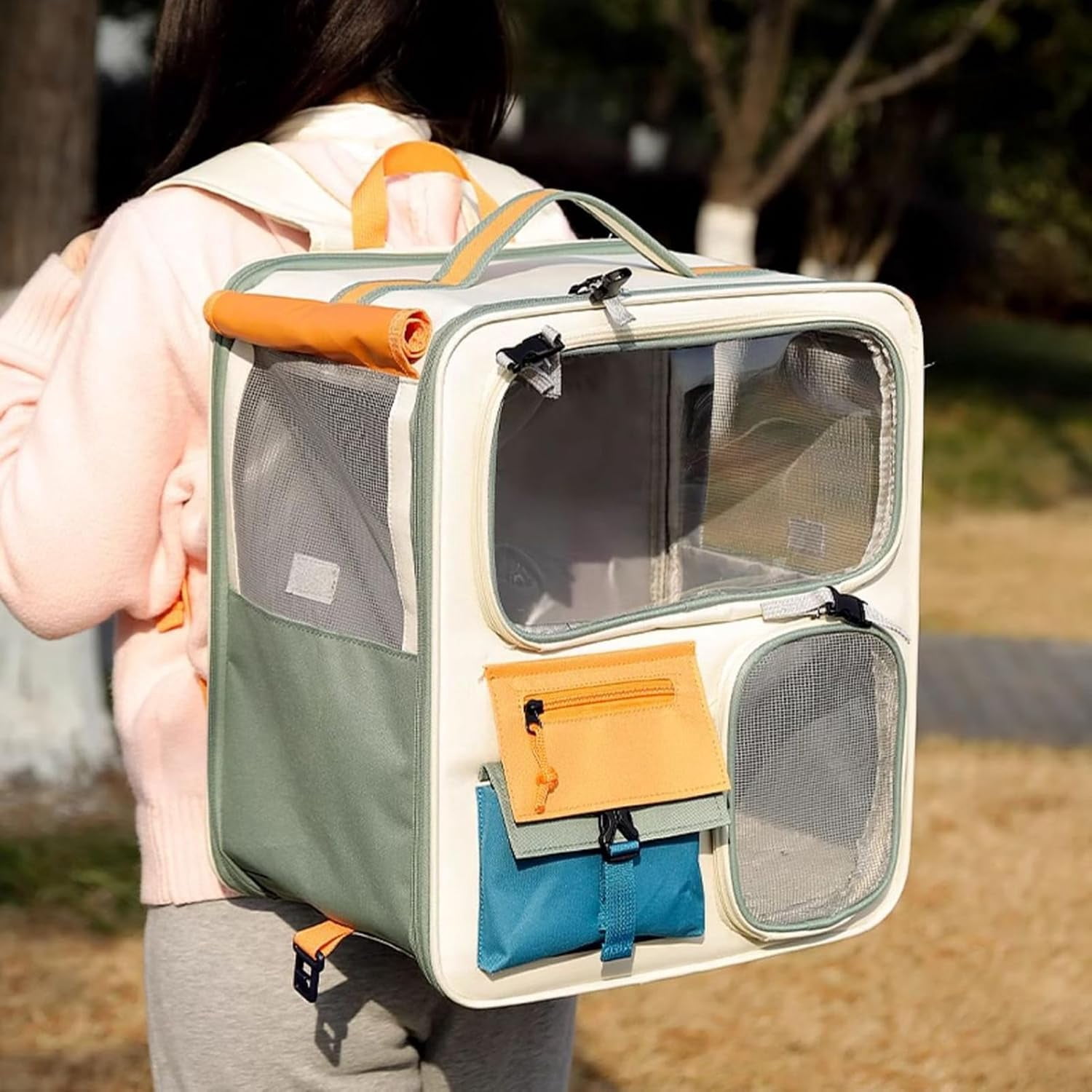 Large Cat Backpack Carrier, Oxford Pet Backpack for Cats Puppies Hiking and Daily Walks
