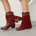 thumbnail image 6 of Xfvqtps Womens Western Ankle Boots with Tassel Detail Round Toe Chunky Heel Cowboy Booties Fashion Fall Winter Casual Boots for Women Red, 6 of 7