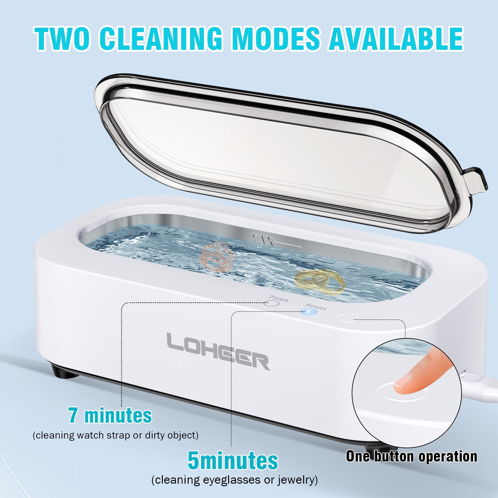 LOHEER Ultrasonic Jewelry Cleaner, 12oz 48Khz Ultrasonic Cleaner for Rings, Glasses, Jewelry