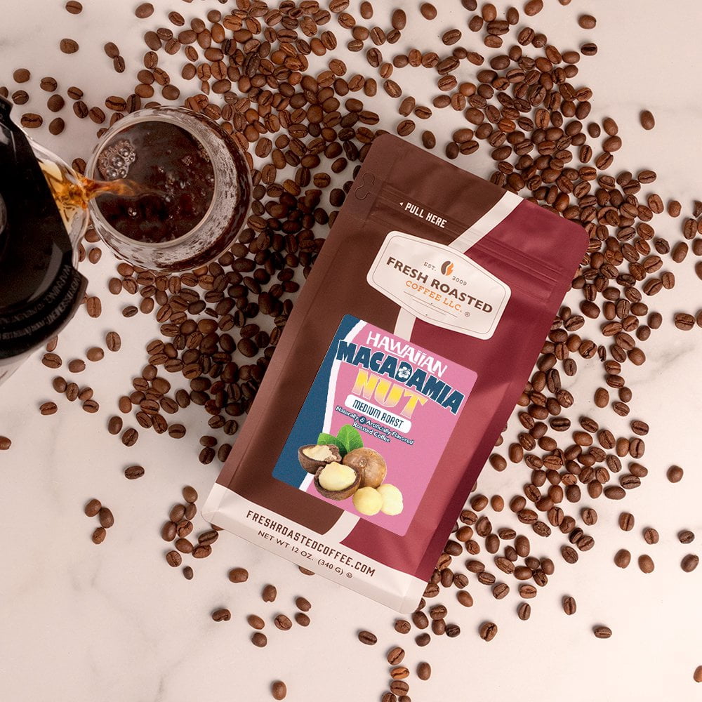 Fresh Roasted Coffee, Hawaiian Macadamia Nut Flavored Coffee  Whole Bean, 80 oz 5 lbs