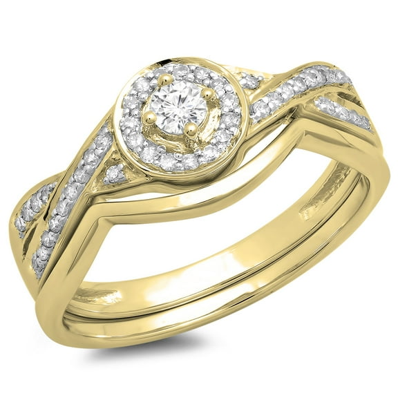 Dazzlingrock Collection 0.30 Carat (ctw) 10K Round White Diamond Bridal Halo Engagement Ring Set 1/3 CT, Yellow Gold, Size 6