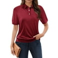 thumbnail image 2 of GXIPO Women's Polo Shirts Cotton 3-Button Short Sleeve Collared Tops Summer Cool Shirt Uniform Casual Shirts Wine S, 2 of 5