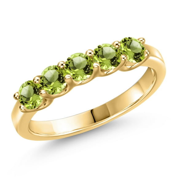Gem Stone King 10K Yellow Gold Green Peridot Wedding-Bands Ring for Women | 1.04 Cttw | Round 3.5MM | Gemstone August Birthstone | Size 5