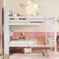 thumbnail image 3 of Leumius Twin Over Twin Bunk Bed with Shelves , Rubber Wood Bed with Shelves Headboard, Safety Guardrails and Ladder, Convertible to 2 Beds for Boys Girls White, 3 of 9