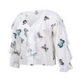 thumbnail image 3 of PENGXIANG Chemise à Volants Boutonnée pour Femmes, Décontractée, Col en V, Manches Longues, Blouse en Chiffon, 3 of 8