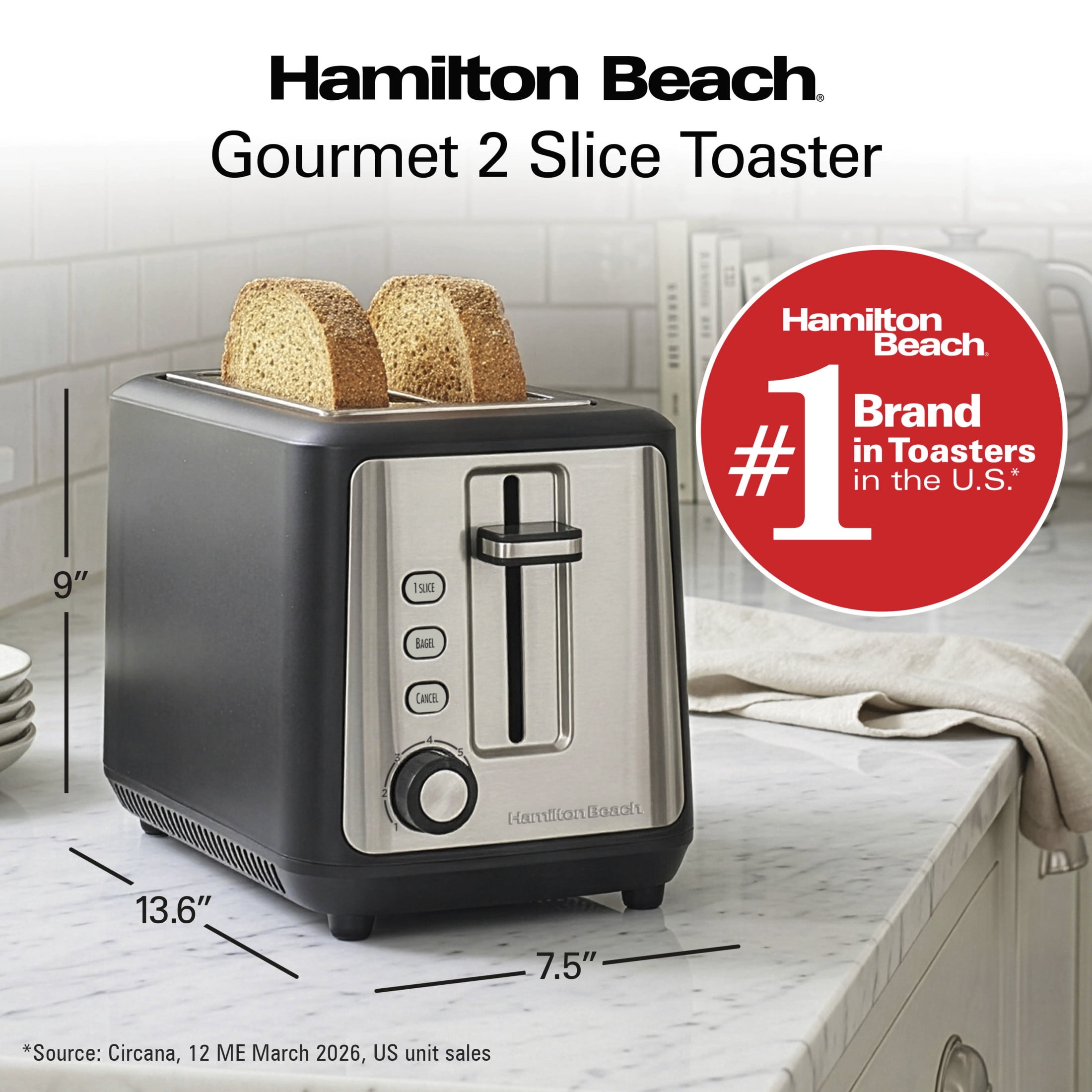Hamilton Beach Gourmet 2 Slice Toaster, Extra Long & Wide Slots