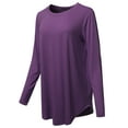 thumbnail image 2 of A2Y Women's Premium Solid Long Sleeve Round Hem Crew Neck Top Shirt Dark Purple S, 2 of 7
