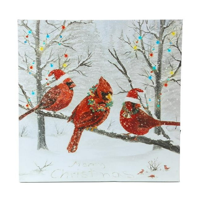 Luxen Home WHA658 Art Mural Imprimé sur Toile des Cardinals Rouges des Pays-Bas d'Hiver avec Lumières LED