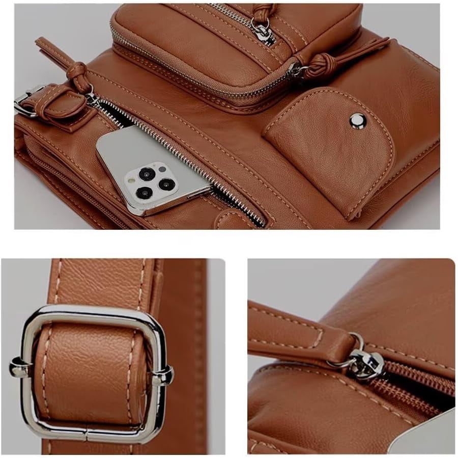 Leather Crossbody Bag for Women PU West Multi Pocket Shoulder Bags Travel Purses Ultra Soft Washed