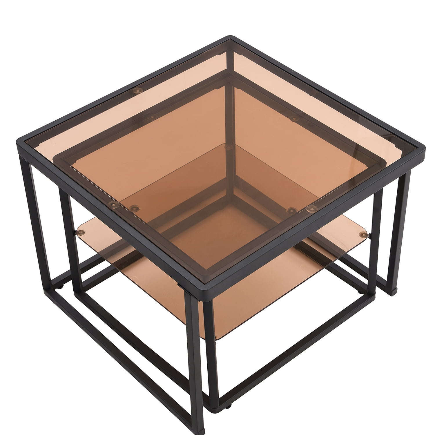 Kadyn Nested Coffee Table Set, Tea Table with Metal Frame, Tempered Glass Sofa Center Table, Black Kadyn Nested Coffee Table Set, Tea Table with Metal Frame, Tempered Glass Sofa Center Table, Black