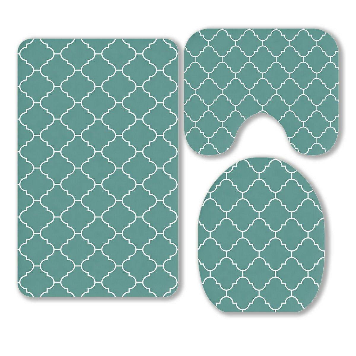 ECZJNT cyan white flat outline moroccan pattern 3 Piece Bathroom Rugs