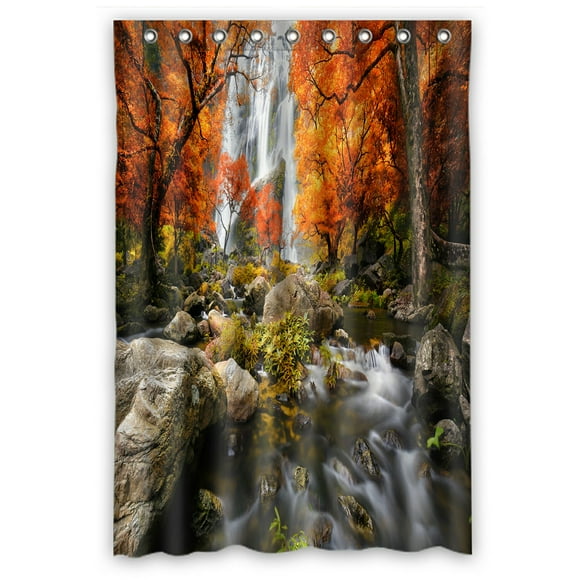 BSDHOME Forest Woodland Landscape Shower Curtain, Waterfall in the Autumn Polyester Fabric Bathroom Shower Curtain 48x72 inches