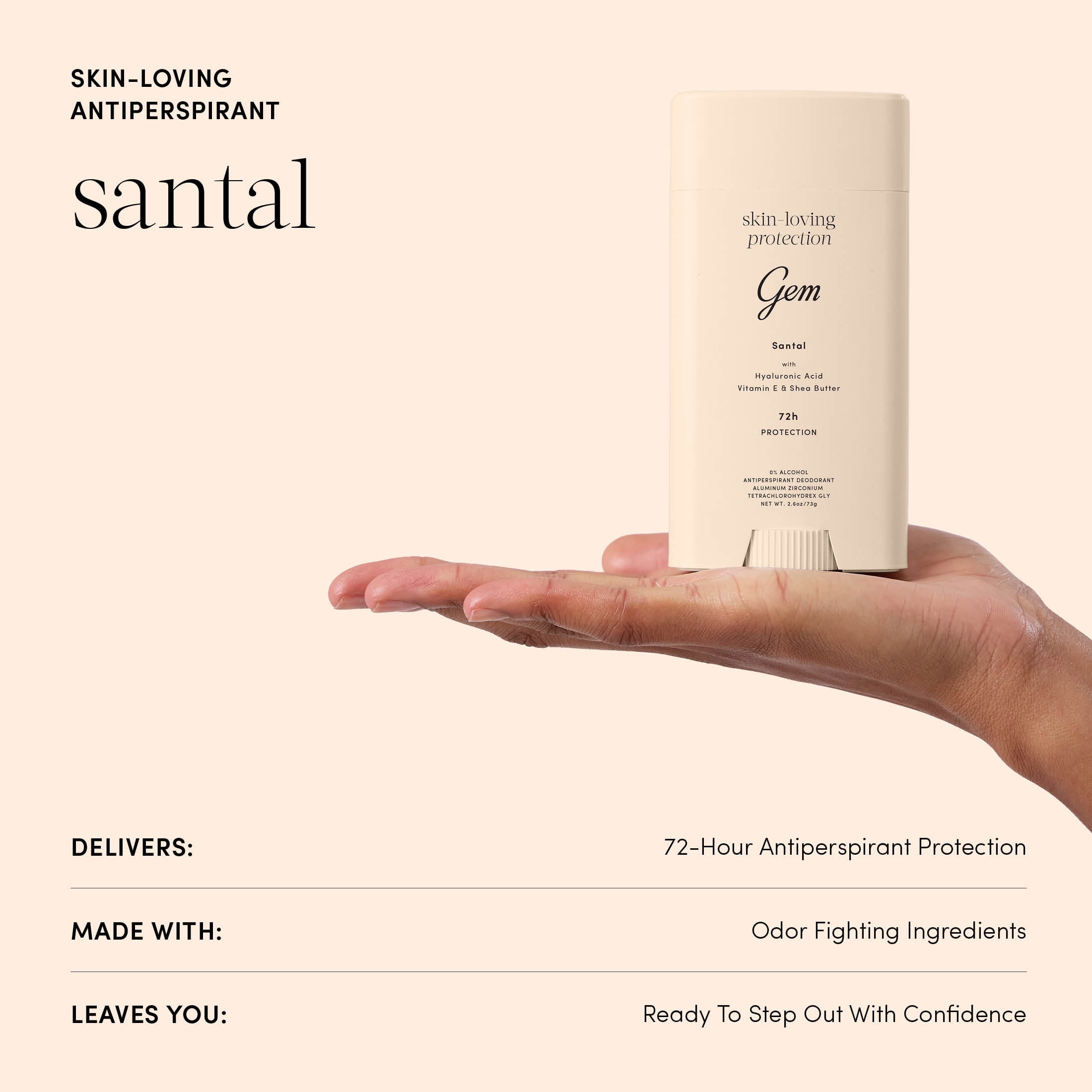 Gem Skin-Loving 72hour Protection Antiperspirant Deodorant Stick: Santal 2.6 oz