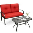 thumbnail image 3 of Costway 2PCS Patio LoveSeat Coffee Table Furniture Set  Bench W/ Cushions Red, 3 of 11