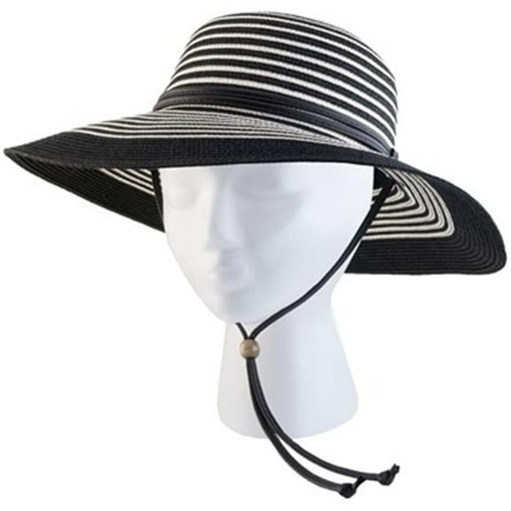 Womens Braided Sun Hat Striped, Black & White - Medium