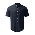thumbnail image 3 of FASHIONWT Men Woven Short Sleeve Office Summer Stand Collar Button-Up Shirts, 3 of 4