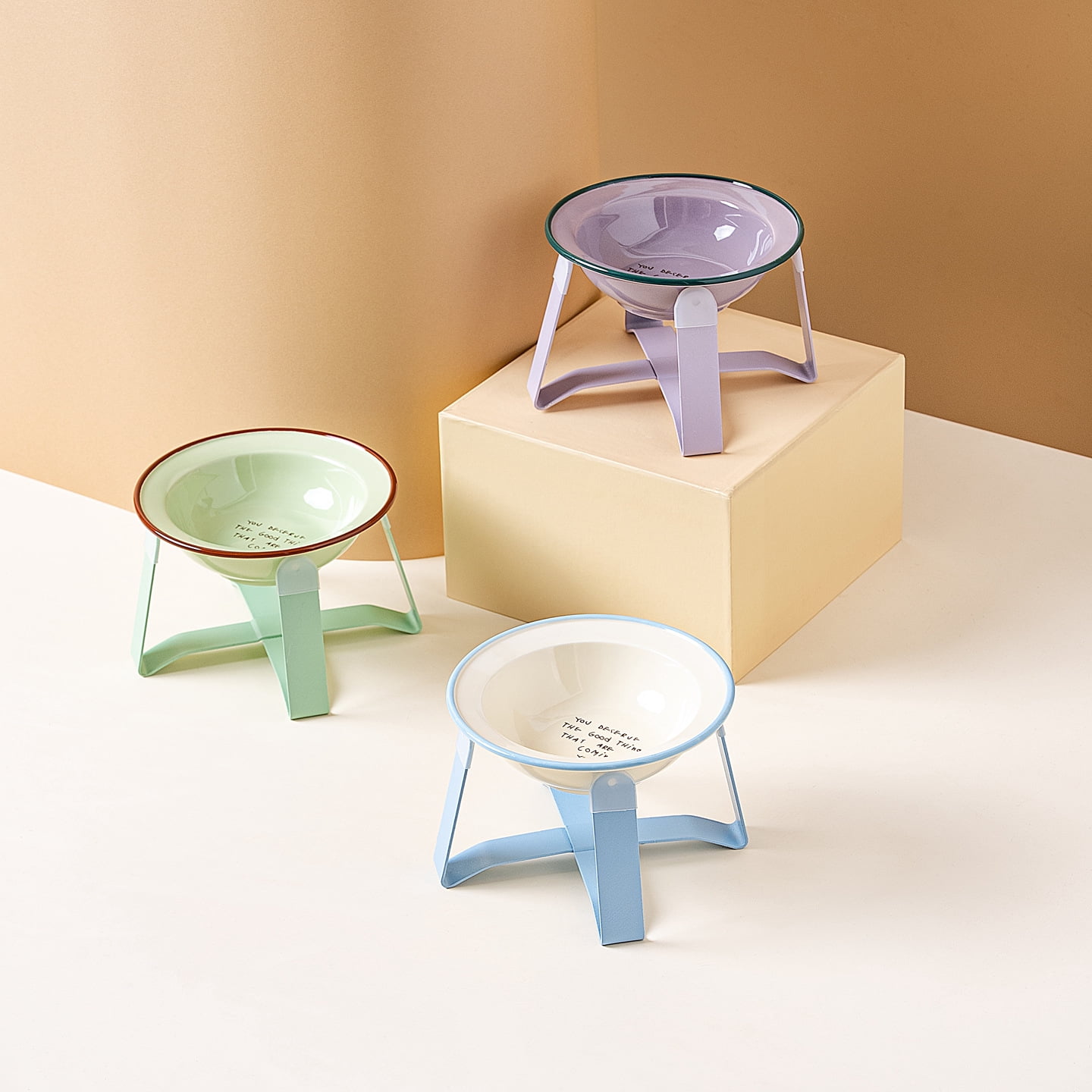 Elevated Ceramic Pet Bowl, Spine Friendly Raised Feeding Bowl, Stylish Food Basin for Cats and Dogs