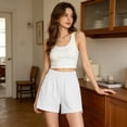 thumbnail image 6 of Cagogo Women Plus Size Shorts Elastic Waist High Waisted Casual Sporty Regular Fit Shorts with Pockets Solid Summer Work Lounge Trousers, White 3XL, 6 of 9