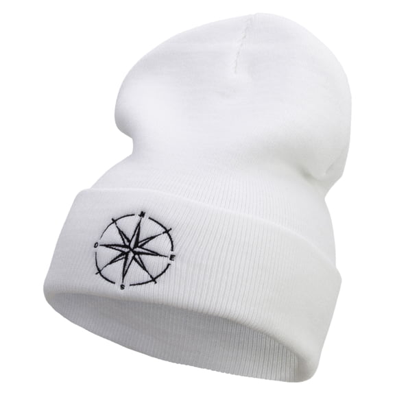 The Cardinal Direction Embroidered 12 Inch Long Knitted Beanie - White OSFM