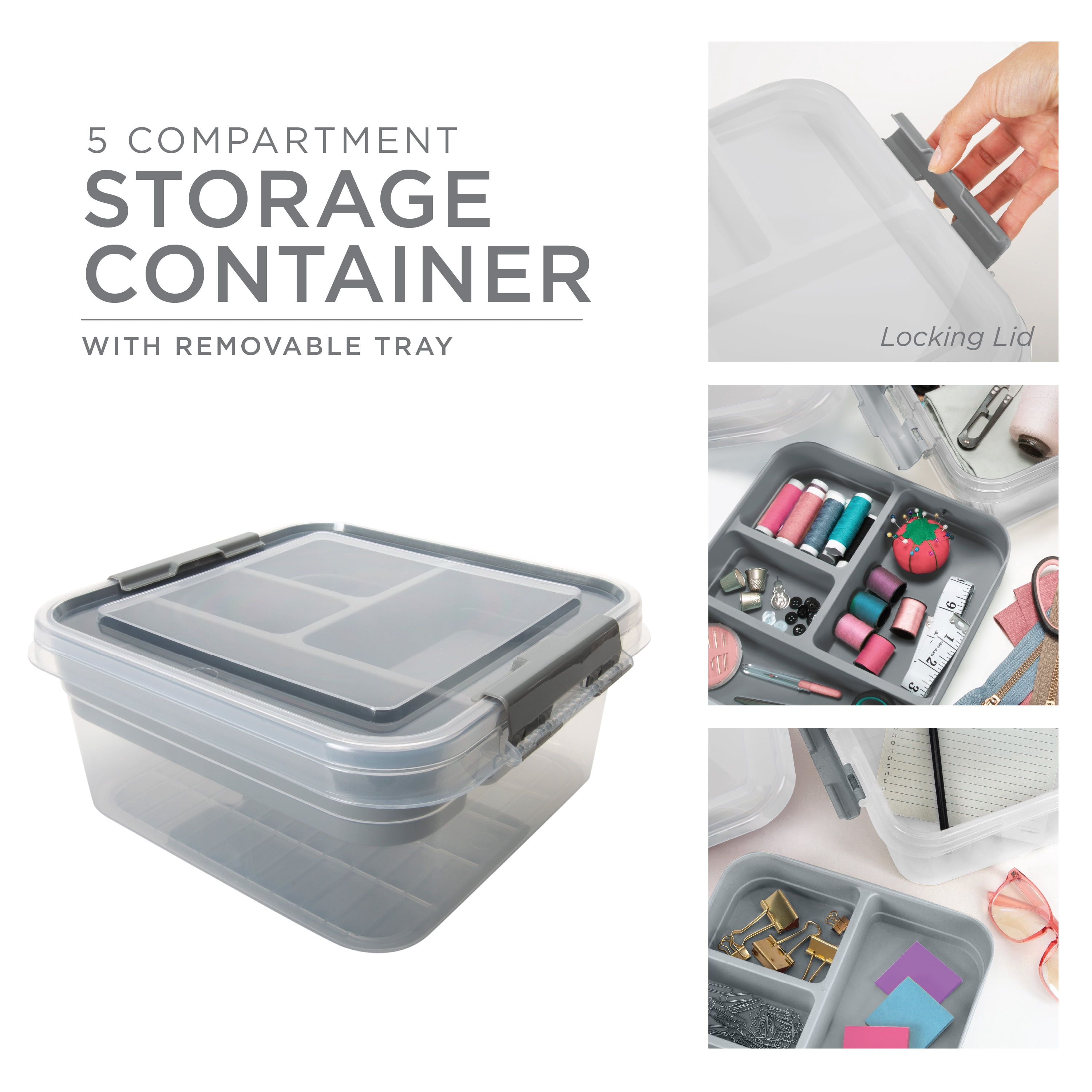Simplify 5 Compartment Gift Supply Storage Box in Grey