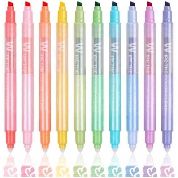 Erasable Highlighters,10 Colors,Cute Erasable Highlighter for Bibles Journaling Supplies,Pastel Highlighters Assorted Colors,Soft Chisel Tip No Bleed Through, Erasable Marker Pens$$Office