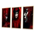 thumbnail image 3 of Designart "Mysterious Lady in Vintage Scarlet Glamour" Fashion Woman Framed Wall Art Set Of 3 - Red Glam Frame Canvas Set For Living Room Decor, 3 of 6