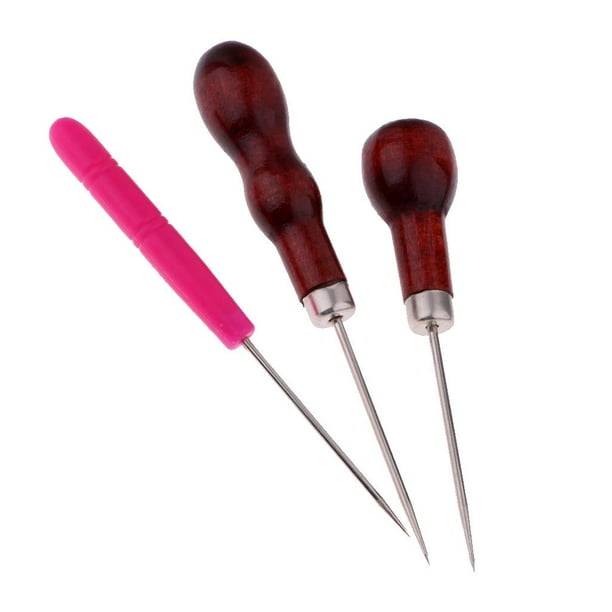 3Pcs Leather Sewing Awl Wood Handle Drillable Awl Pin Punching Stitching Sewing Awl