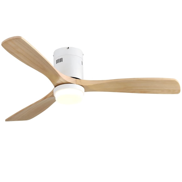 Sofucor 52" Low Profile Ceiling Fan, Flush Mount Ceiling Fan with Lights Remote Control, DC Motor with 3 Reversible Wood Blades, 6-Speed & Timer