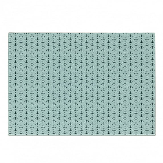 Anchor Cutting Board, Ocean Inspired Zigzag Backdrop with Pale Color Maritime Anchor and Dots Summertime, Decorative Tempered Glass Cutting and Serving Board, in 3 Sizes, by Ambesonne